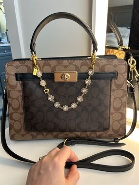 Coach Lane Carry All Signature Canvas Satchel with Black Trim